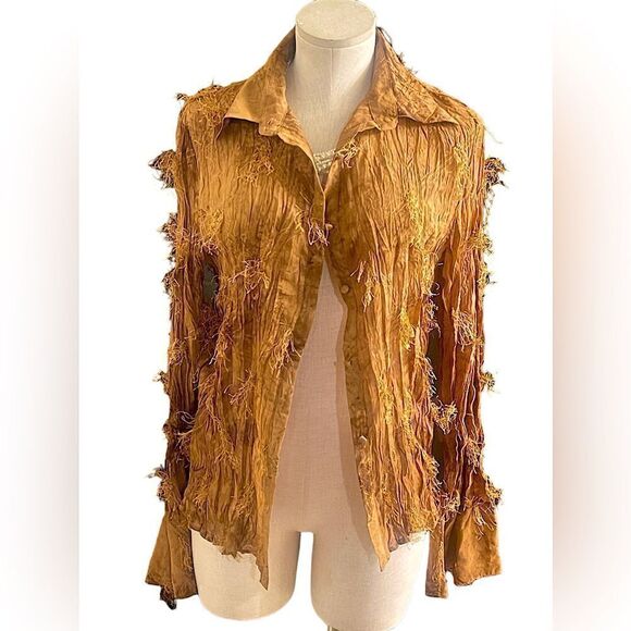 Chic Vintage Rag & Bone Fringe Button-Up Shirt with Bell Cuffs - Picture 1 of 5